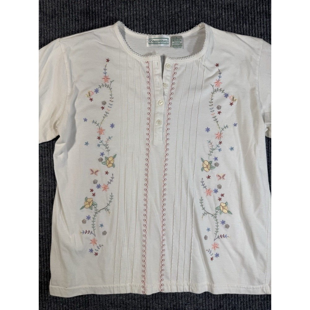 Spring Women's White Floral Embroidered Blouse‎ 3/4 Sleeve L cottagecore